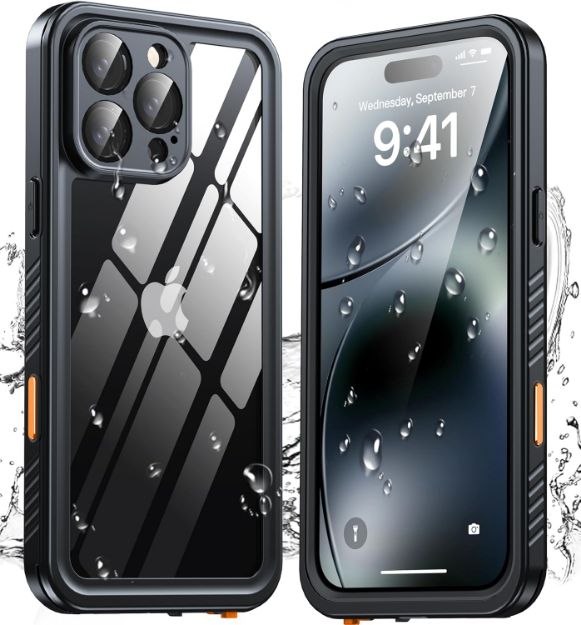 iPhone 16 Pro Max Case Waterproof, Built-in Screen & Camera Protector IP68 Underwater Full Body 16FT Military Dropproof Shockproof Phone Case 6.9"-Black/Clear