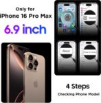 iPhone 16 Pro Max Case Waterproof, Built-in Screen & Camera Protector IP68 Underwater Full Body 16FT Military Dropproof Shockproof Phone Case 6.9"-Black/Clear