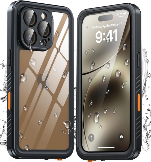 iPhone 16 Pro Case Waterproof, Built-in Screen & Camera Protector IP68 Underwater Full Body 16FT Military Dropproof Shockproof Phone Case 6.3"-Black/Clear