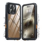 iPhone 16 Pro Case Waterproof, Built-in Screen & Camera Protector IP68 Underwater Full Body 16FT Military Dropproof Shockproof Phone Case 6.3"-Black/Clear	